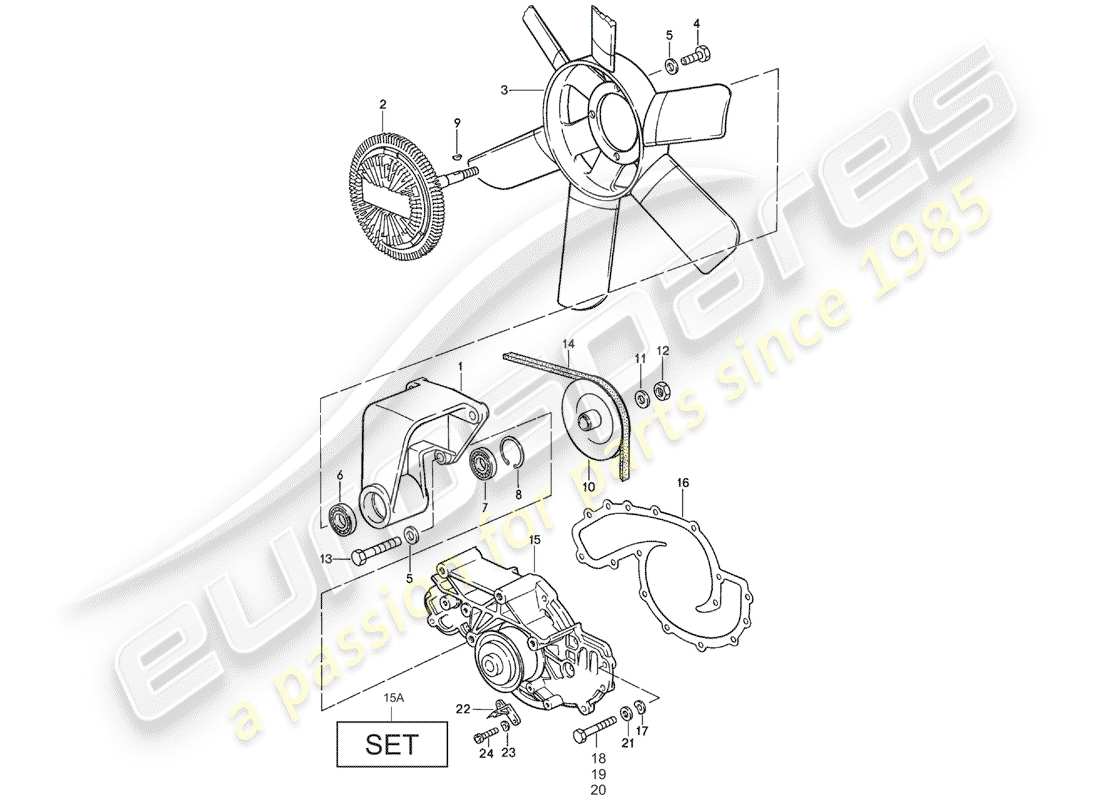 porsche 1978 (928) fan wheel - water pump parts diagram