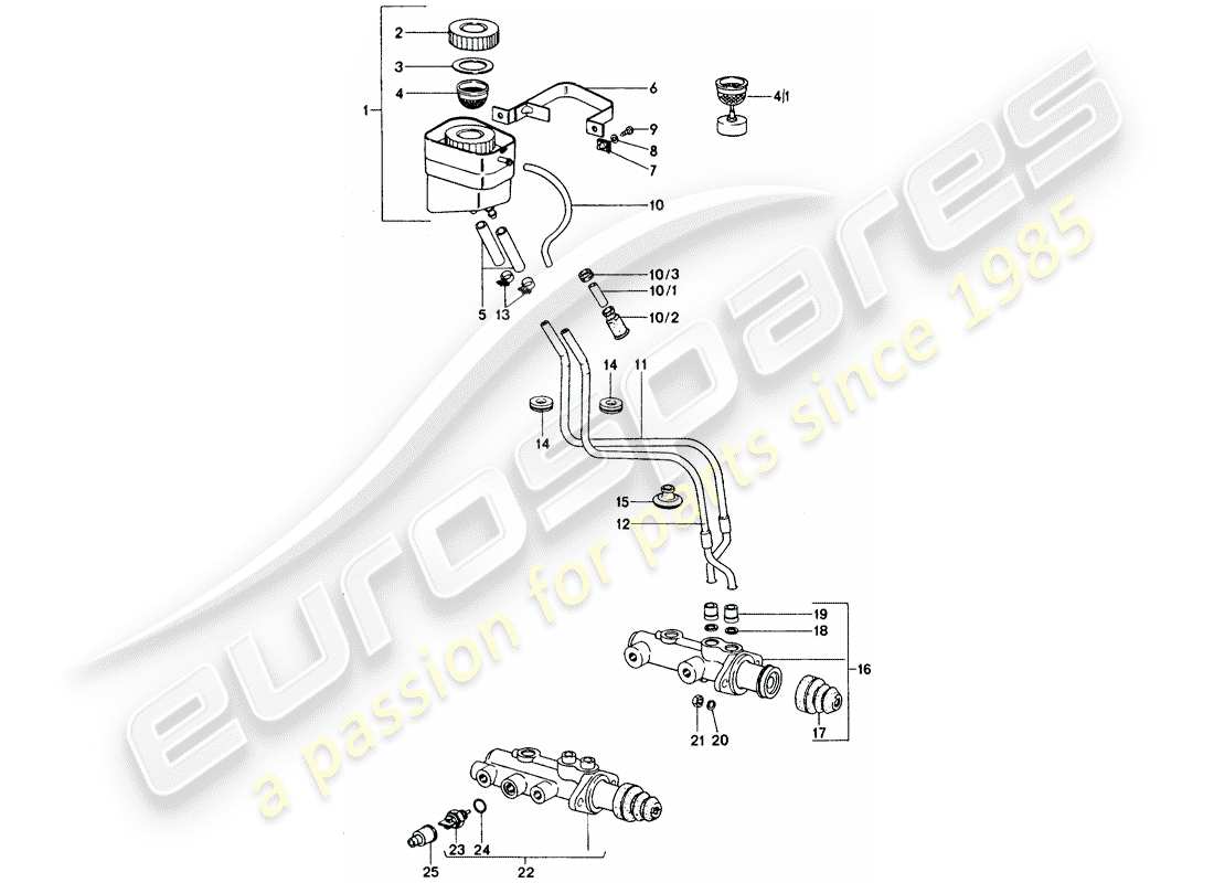 porsche 1977 (911 turbo) brake master cylinder - for cars without - brake booster part diagram