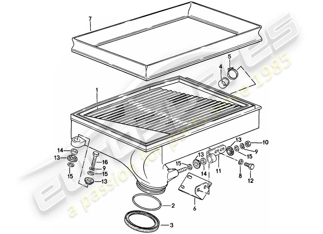 porsche 1985 (911) charge air cooler part diagram