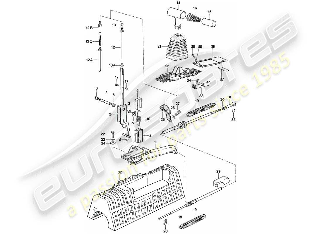 porsche 928 (1985) shift mechanism - for vehicles with - automatic transmission part diagram