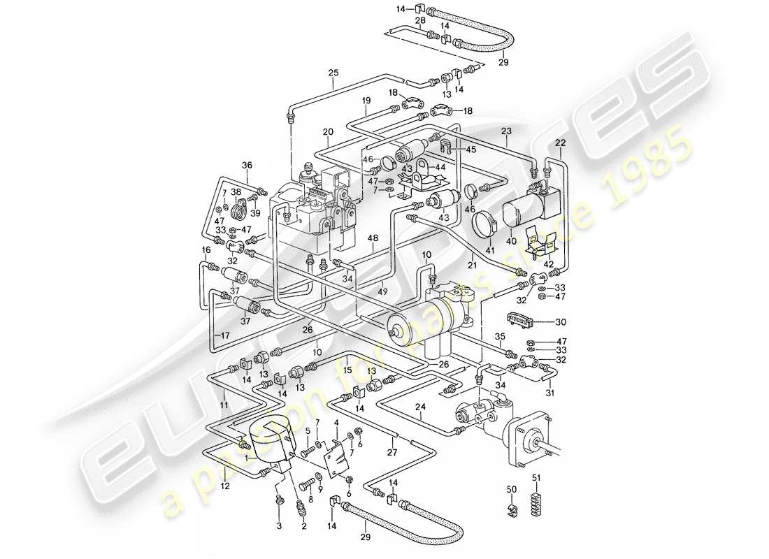porsche 959 (1987) brake lines - pressure unit parts diagram