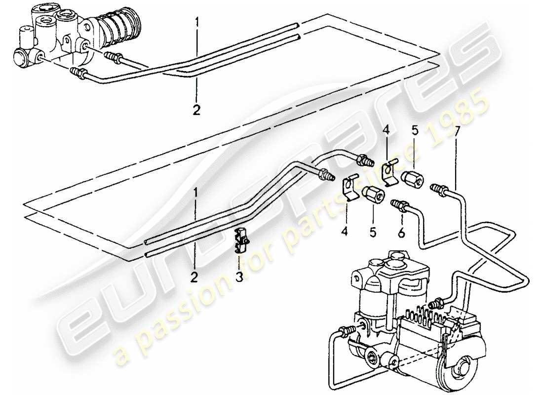 porsche 1990 (964) brake lines - front end parts diagram