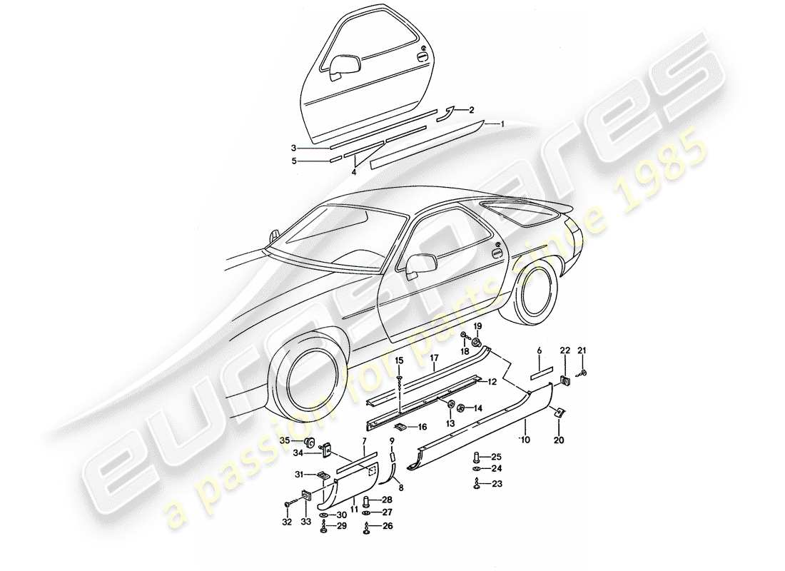 porsche 1992 (928) side member trim part diagram