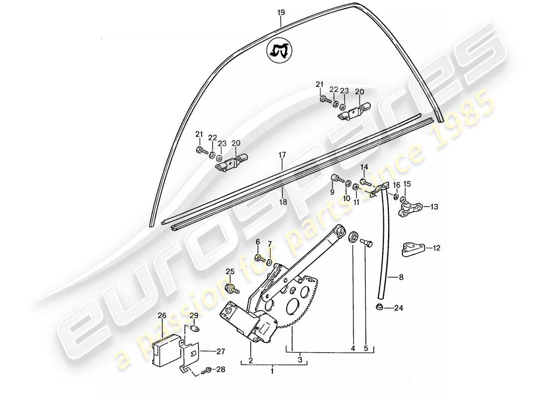 porsche 1988 (928) window regulator parts diagram