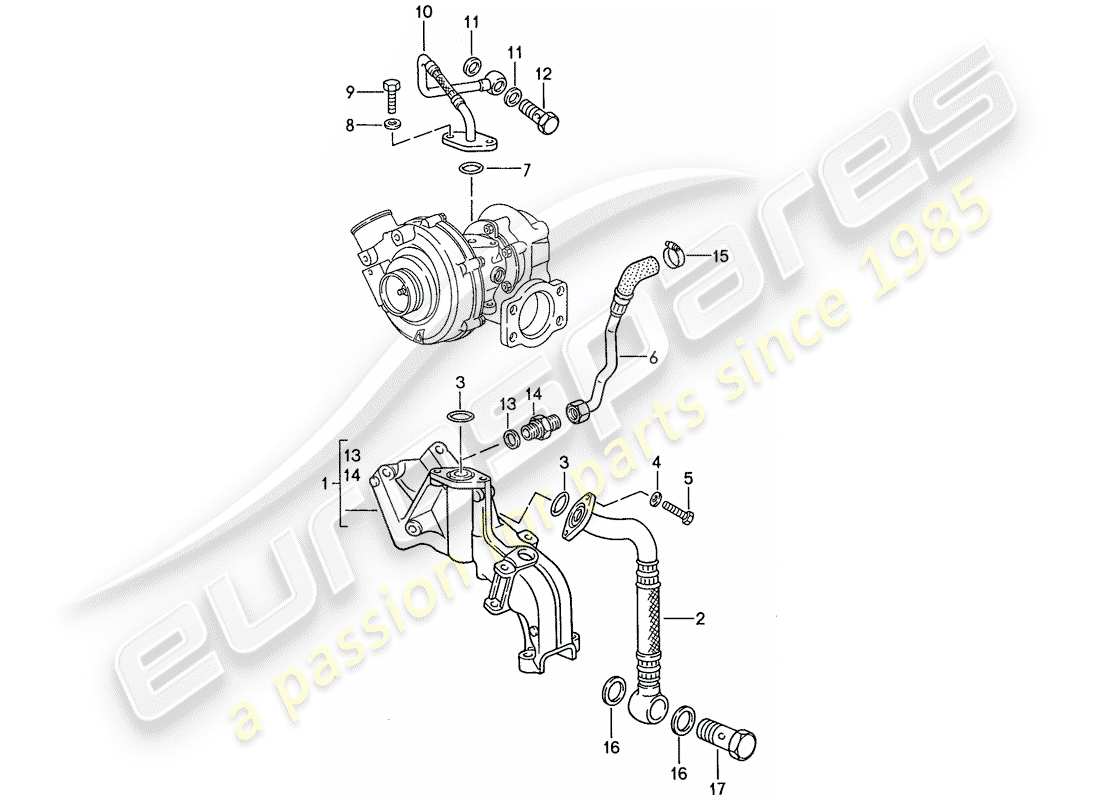 porsche 1990 (944) engine lubrication - exhaust gas turbocharger part diagram