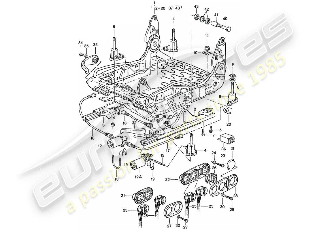 porsche 1985 (928) sports seat - electrically adjustable - frame for seat - single parts - d - mj 1985>> parts diagram