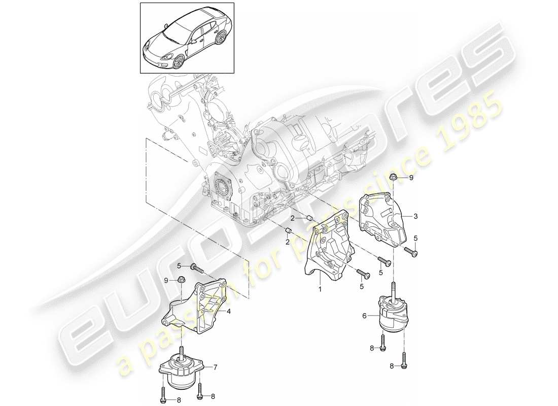 porsche 2011 (panamera 970) engine lifting tackle console for engine mounting engine mounting part diagram