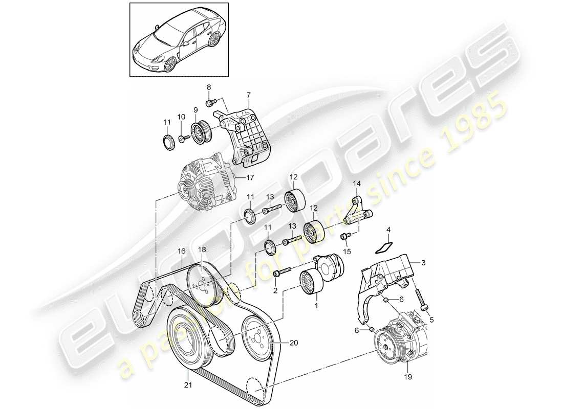 porsche 2011 (panamera 970) belt tensioner damper v-belt part diagram