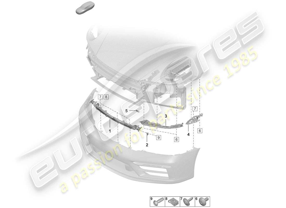 porsche 2020 (992-1) bumper front fasteners sport design package parts diagram