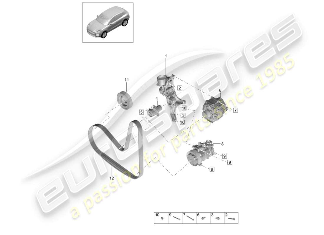 porsche 2020 (macan) poly-v-belt belt tensioner damper parts diagram