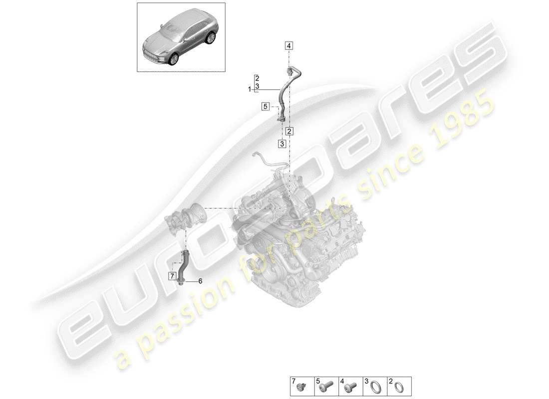 porsche 2019 (macan) oil pressure line for exhaust gas turbocharger part diagram
