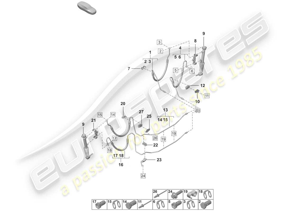 porsche 2020 (992-1) hydraulic line rear end pdcc parts diagram