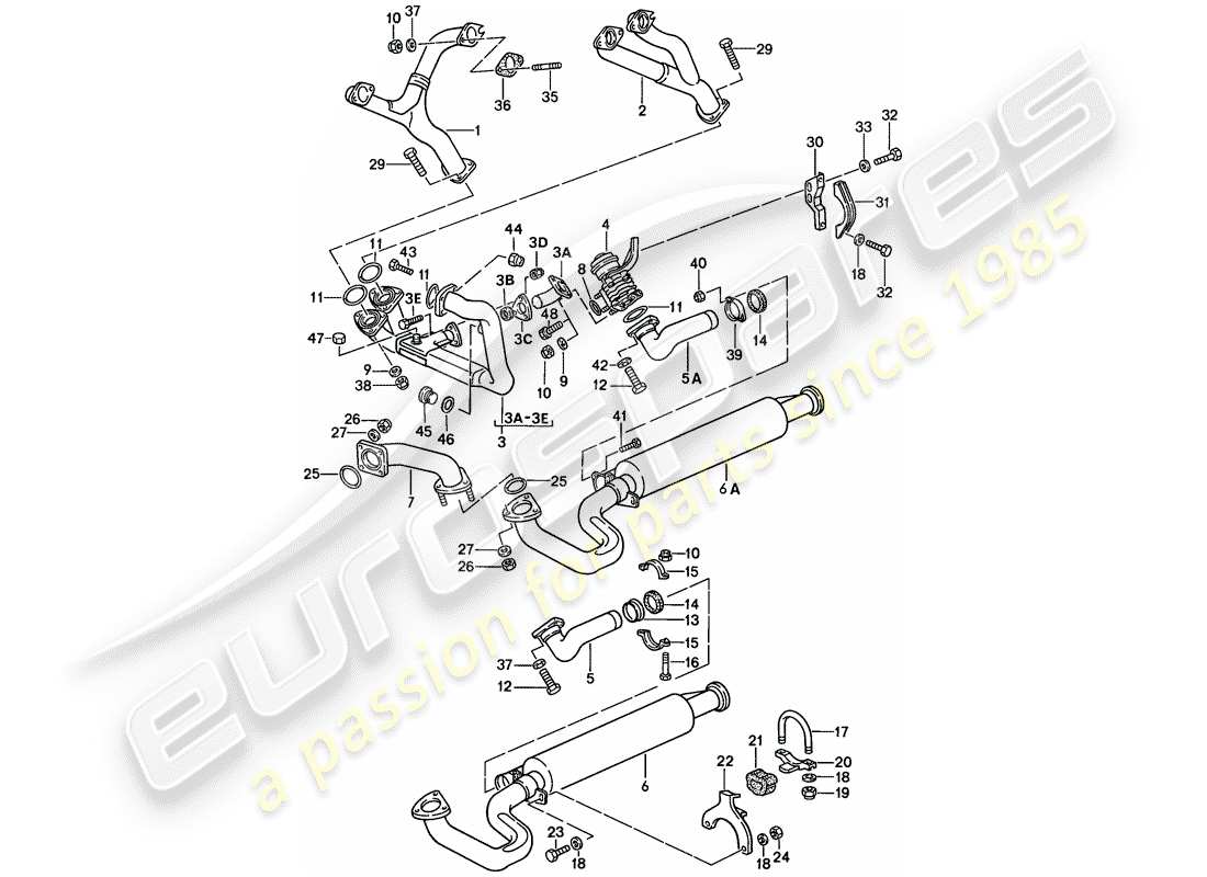 porsche 1986 (944) exhaust system - - exhaust silencer, front part diagram