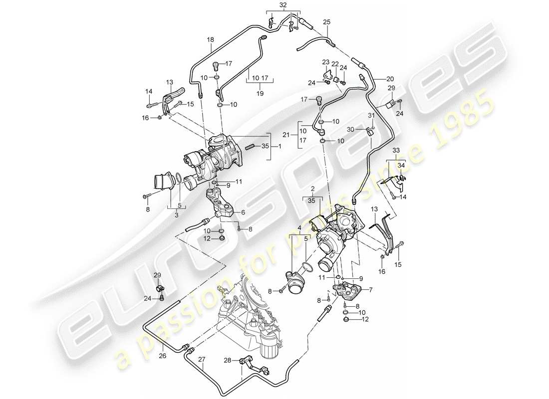porsche 2003 (cayenne e1 9pa) exhaust gas turbocharger oil pipe for exhaust gas turbocharger parts diagram