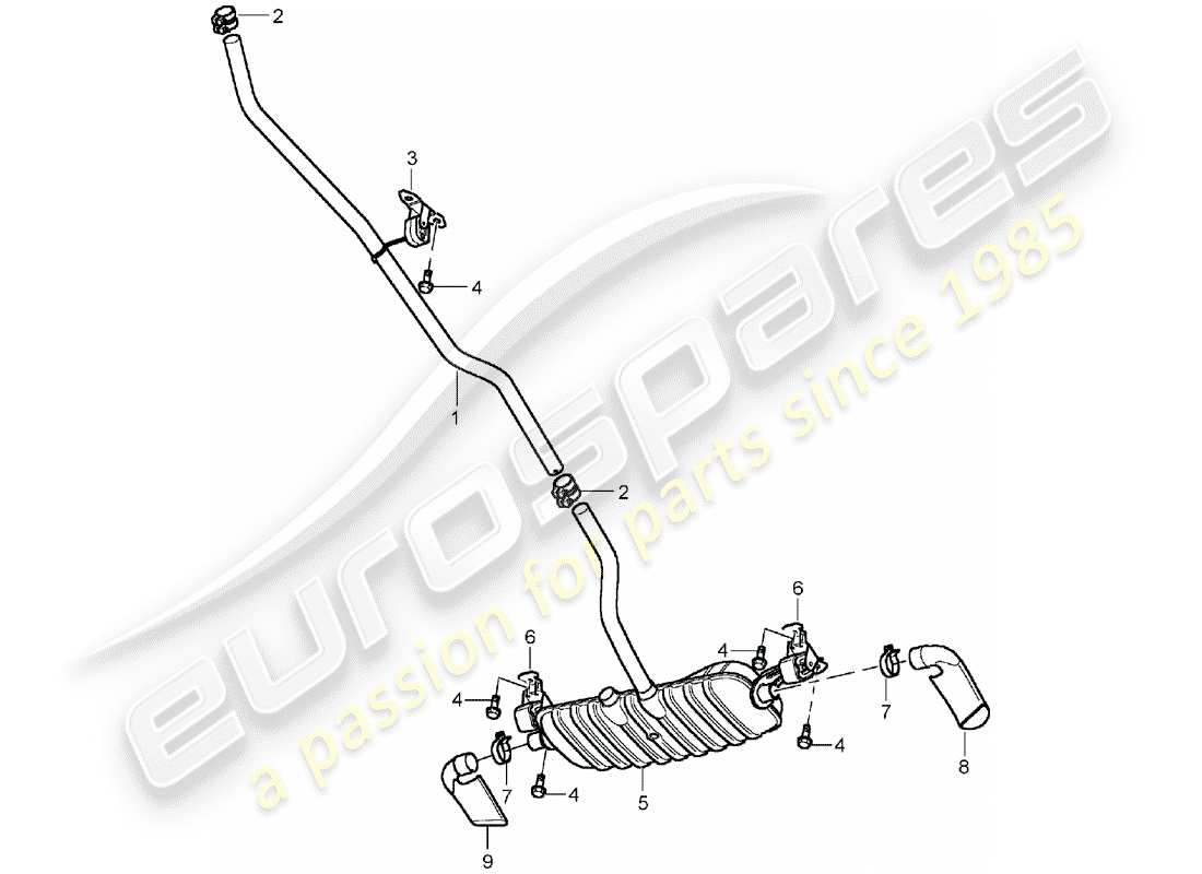 porsche 2005 (cayenne e1 9pa) exhaust system front silencer rear silencer tailpipe d - mj 2004>> part diagram