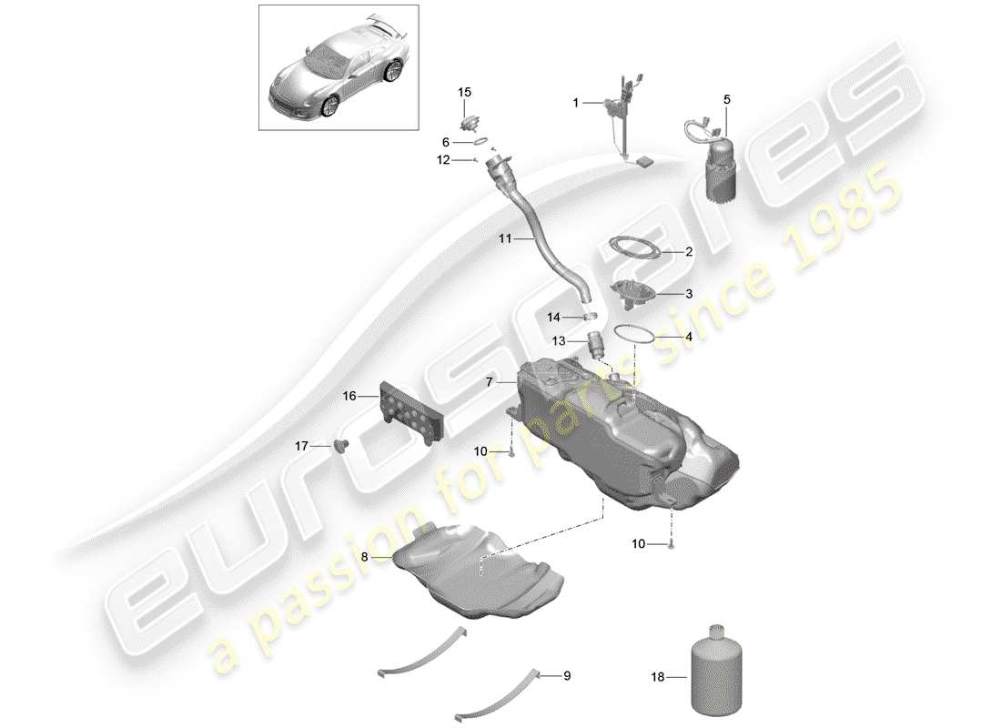 porsche 2015 (991-1 r/gt3/rs) fuel tank part diagram