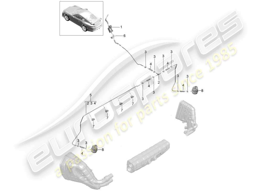 porsche 2015 (991-1 r/gt3/rs) exhaust system vacuum system part diagram