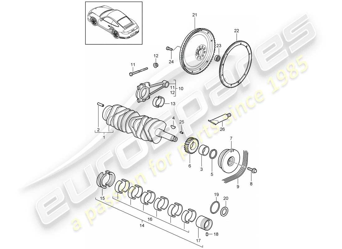 porsche 2012 (997-2 turbo / gt2 rs) crankshaft parts diagram