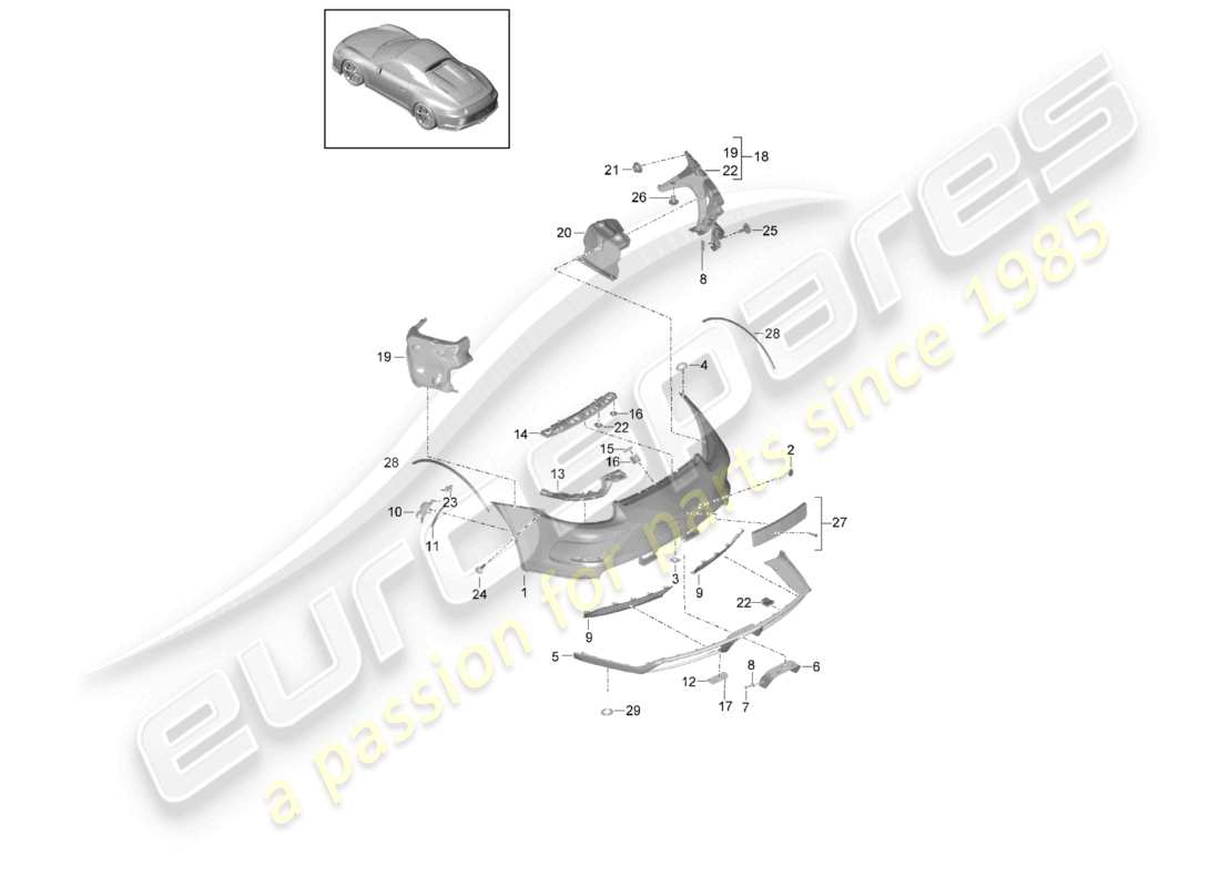 porsche 2015 (991-1 r/gt3/rs) bumper rear part diagram