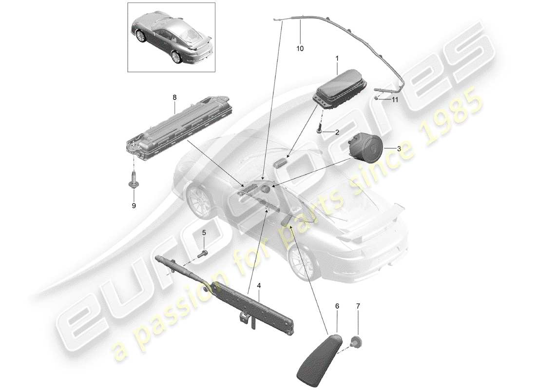 porsche 2015 (991-1 r/gt3/rs) airbag part diagram