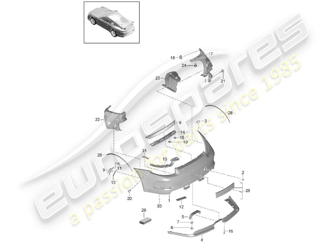 porsche 2015 (991-1 r/gt3/rs) bumper rear part diagram
