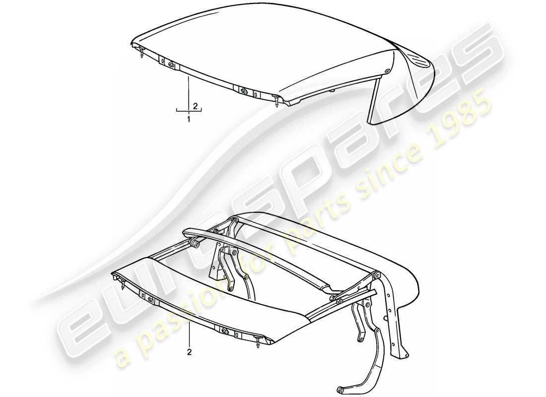 porsche 1987 (911) convertible top - top frame - electrically adjustable part diagram