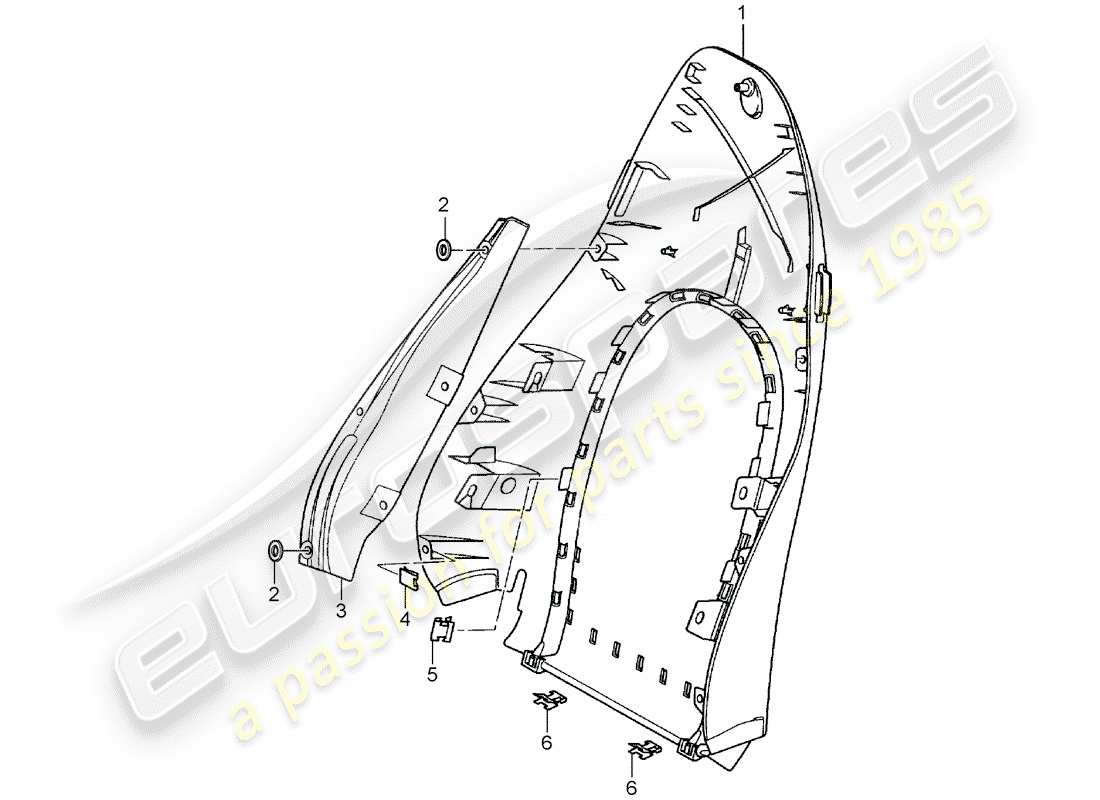 porsche 2003 (996 turbo / gt2) backrest shell - standard seat - comfort seat part diagram