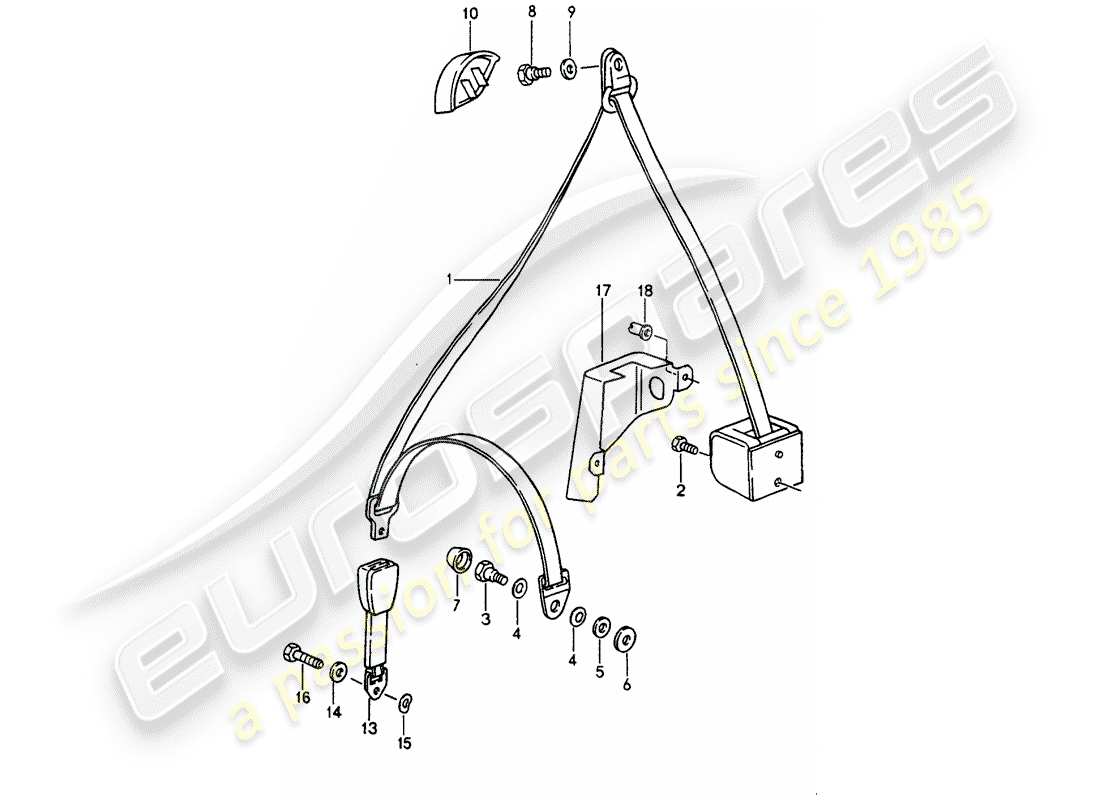 porsche 1989 (964) three-point seat belt parts diagram