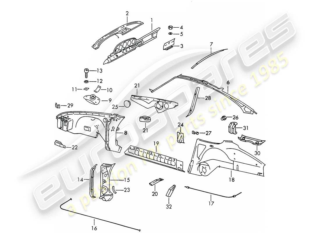porsche 1967 (911/912) interior panelling - to fit use workshop material parts diagram