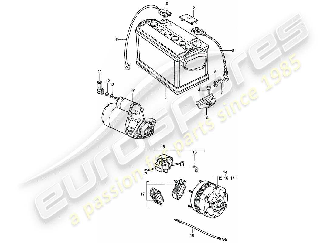 porsche 1989 (911) battery - starter - alternator part diagram