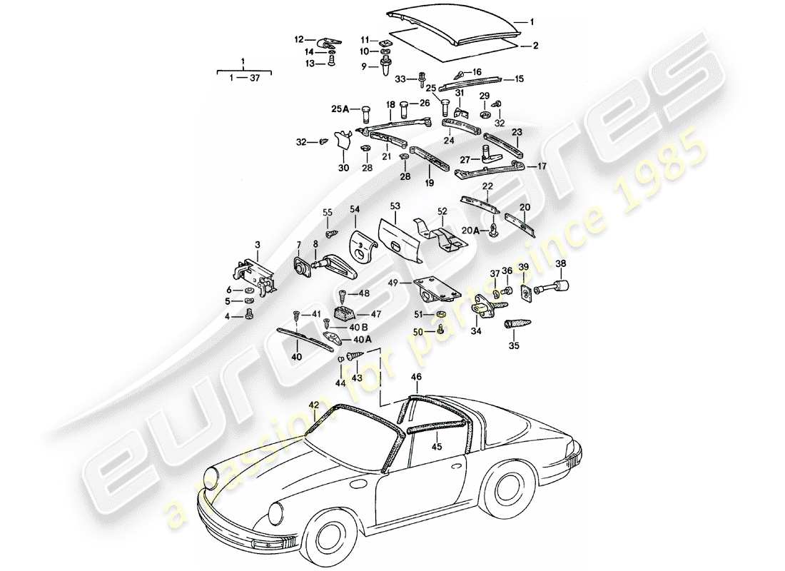 porsche 1980 (911) soft top part diagram
