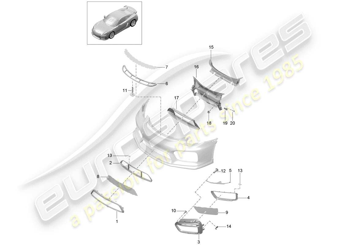 porsche 2016 (981 cayman gt4) bumper air guide part diagram