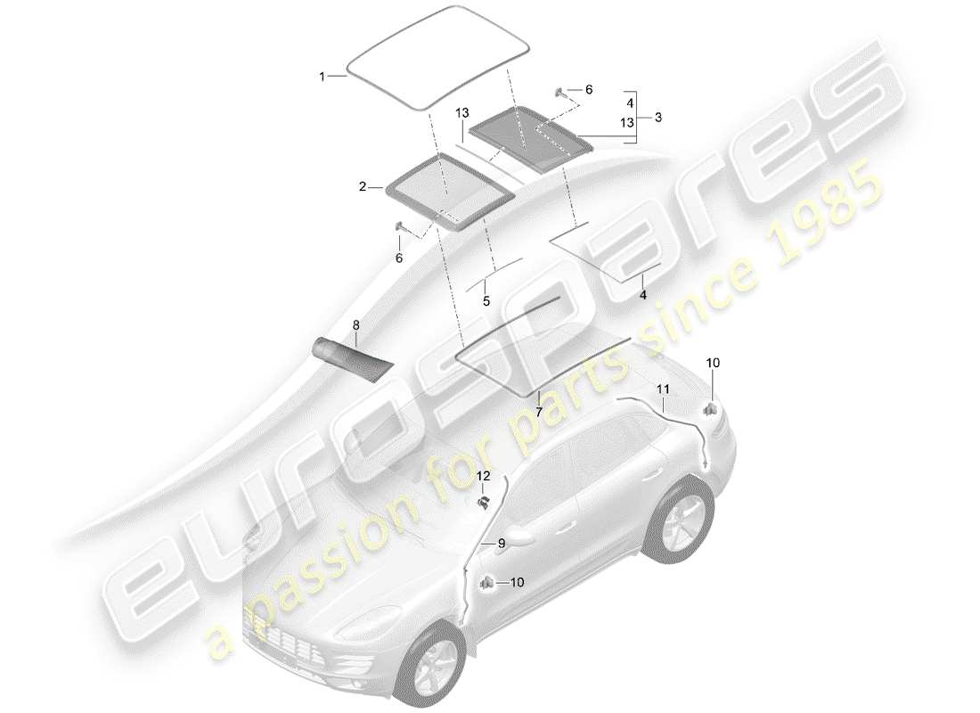 porsche 2014 (macan) glass roof accessories cover water drainage hose parts diagram