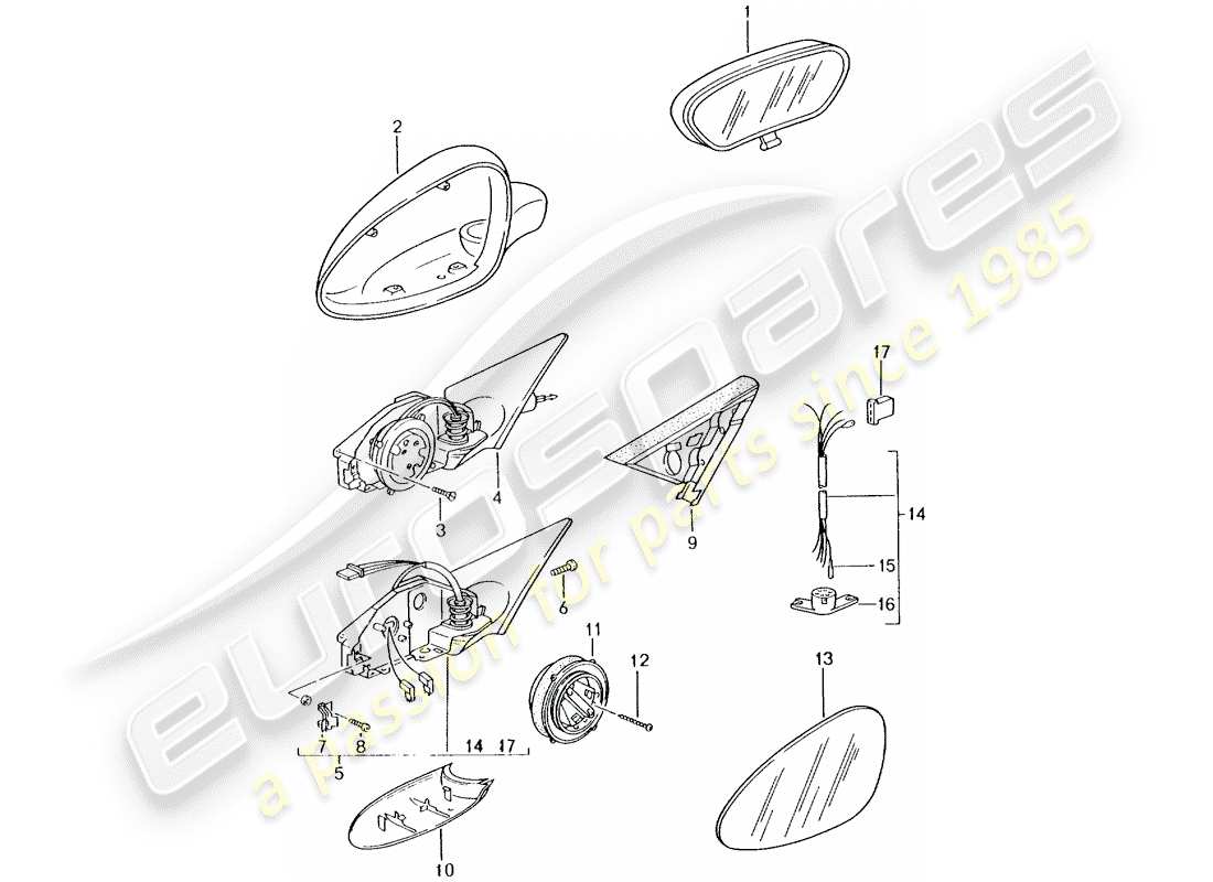porsche 2004 (986 boxster) interior mirror exterior mirror parts diagram