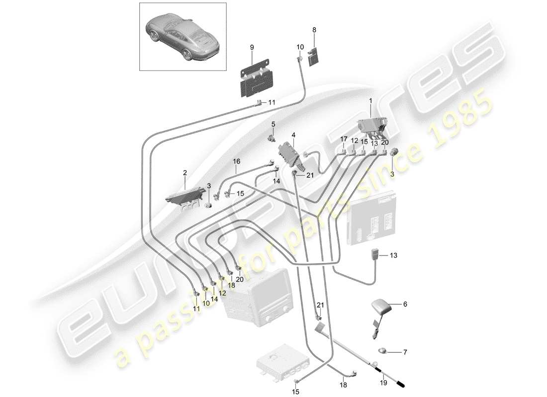 porsche 2014 (991-1) aerial amplifier aerial connecting line parts diagram