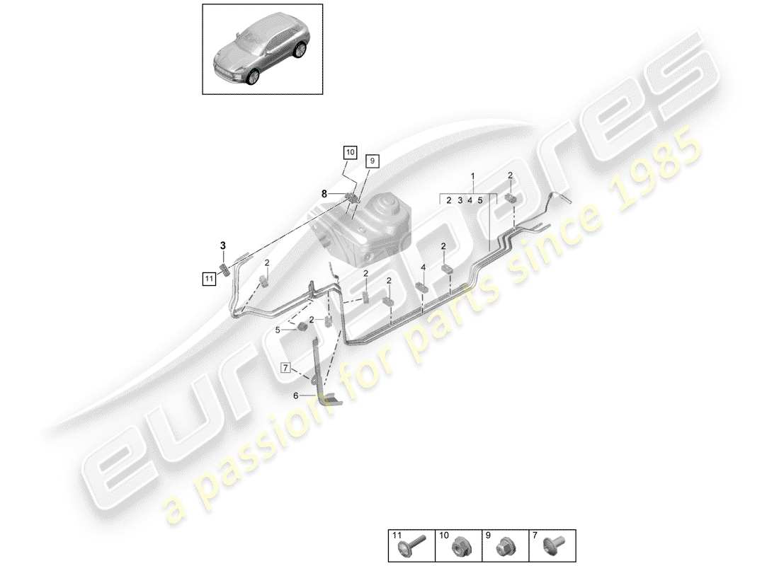 porsche 2019 (macan) fuel system fuel line underbody part diagram