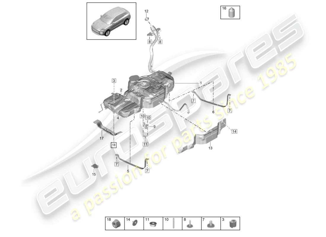 porsche 2019 (macan) fuel tank with attachments part diagram