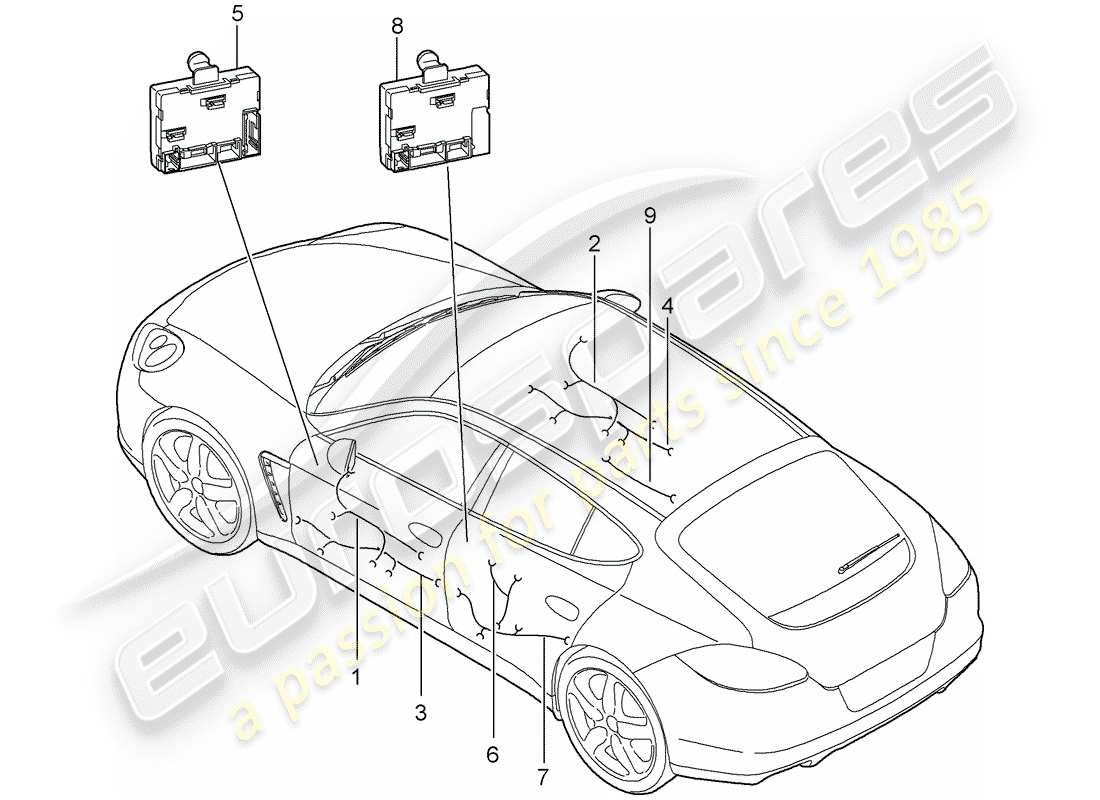 porsche 2012 (panamera 970) wiring looms doors centre console control units door part diagram