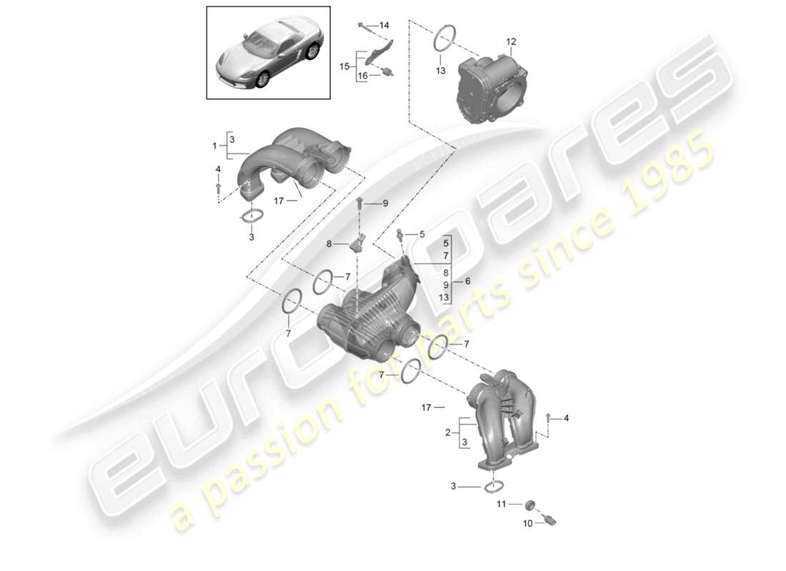 porsche 2017 (718 boxster) intake air distributor throttle valve adapter parts diagram