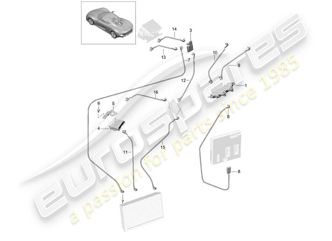 porsche 2015 (918 spyder) antenna booster parts diagram