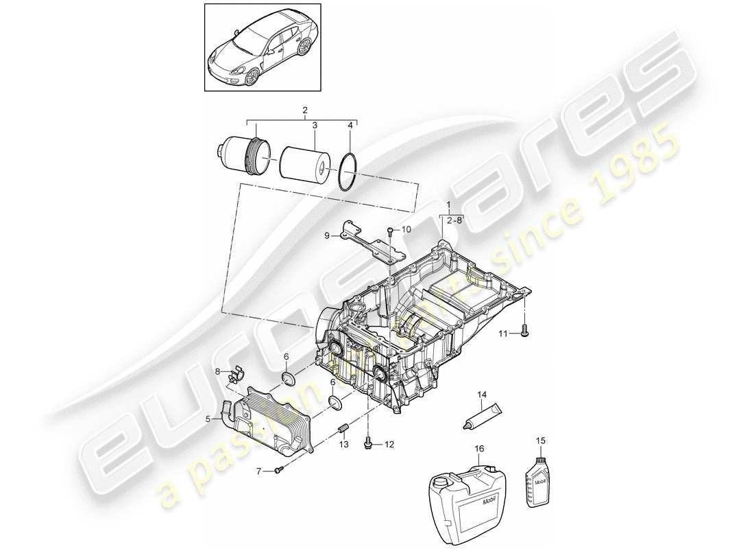 porsche 2012 (panamera 970) oil-conducting housing oil filter heat exchanger part diagram