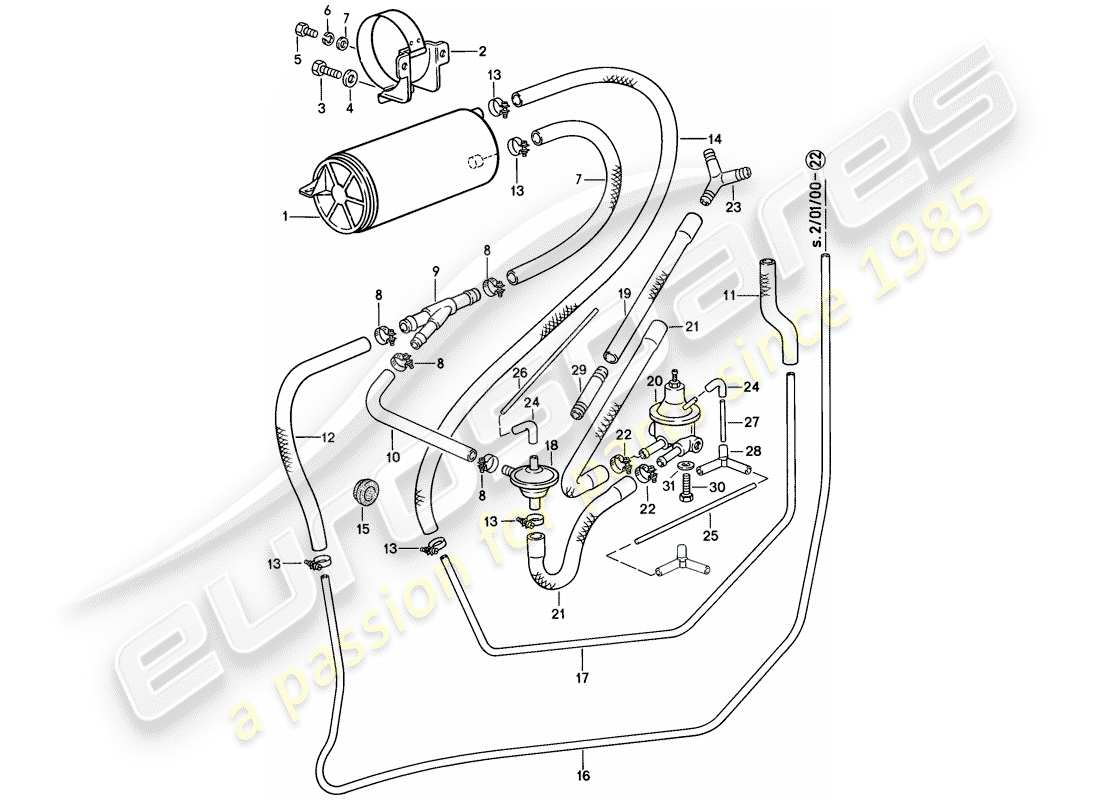 porsche 1985 (928) tank ventilation parts diagram