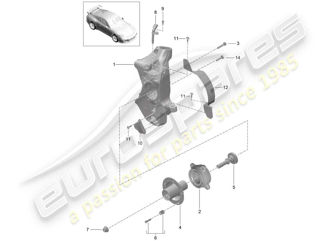 porsche 2014 (991-1 r/gt3/rs) wheel carrier wheel hub d >>- mj 2017 part diagram