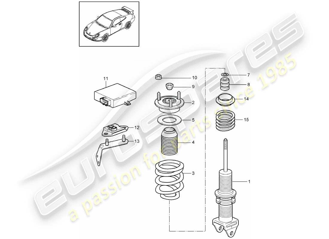 porsche 2010 (997-2 gt3) shock absorber parts diagram