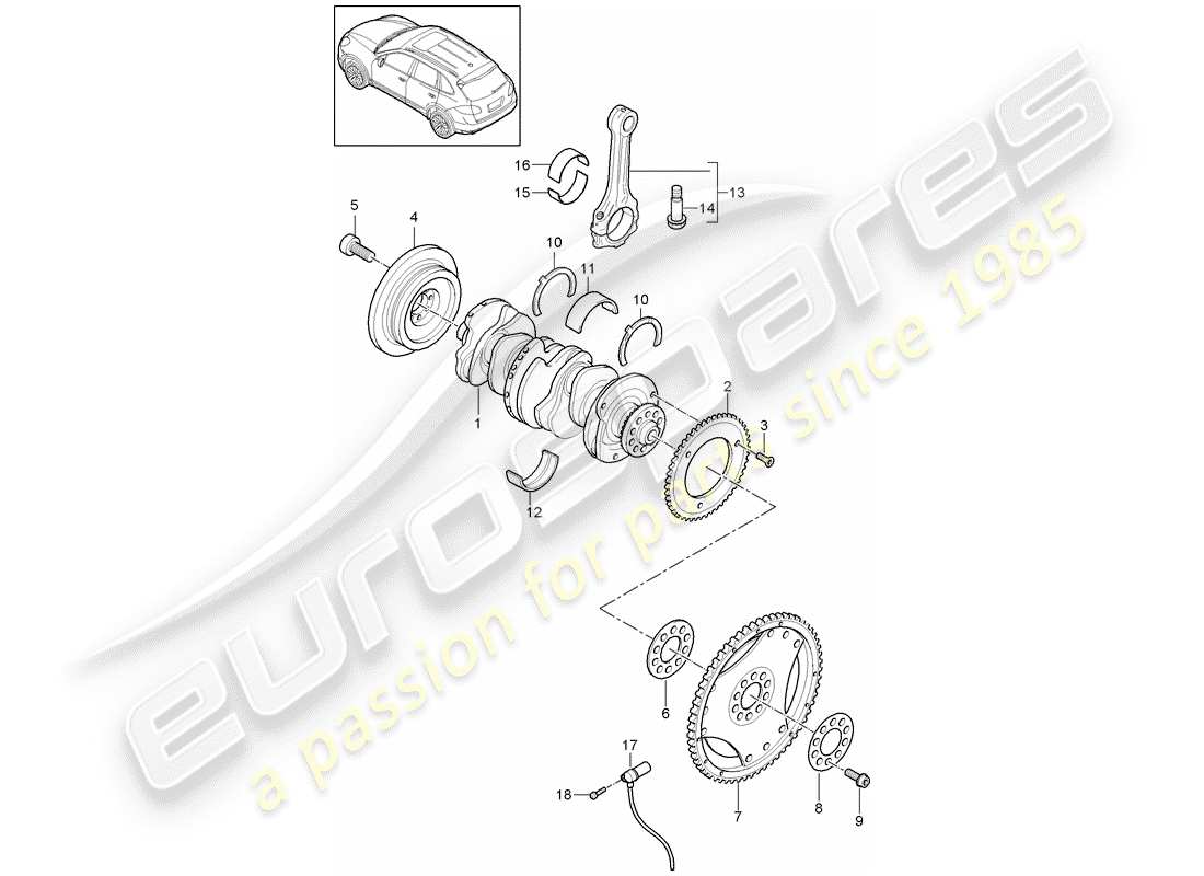 porsche 2016 (cayenne e2 92a) crankshaft conrod part diagram