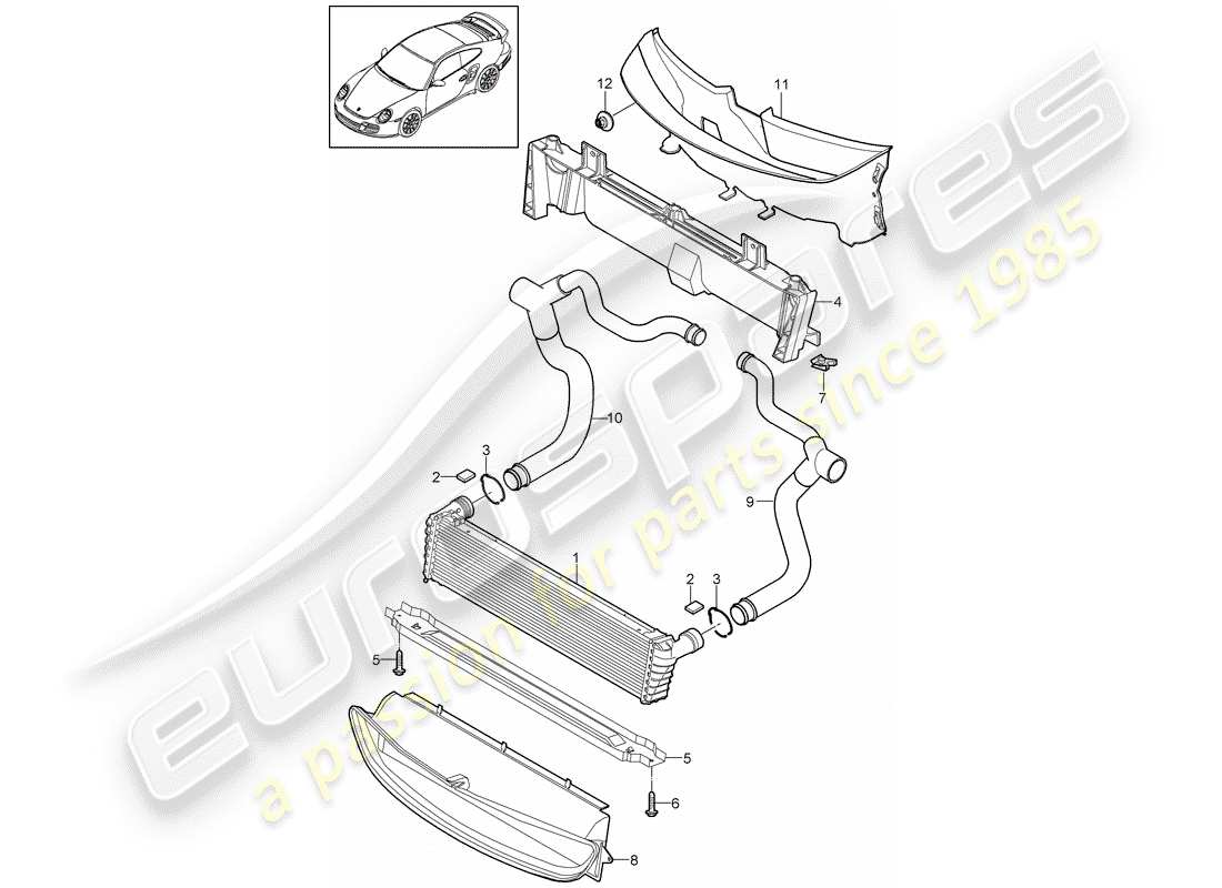 porsche 2012 (997-2 turbo / gt2 rs) radiator parts diagram