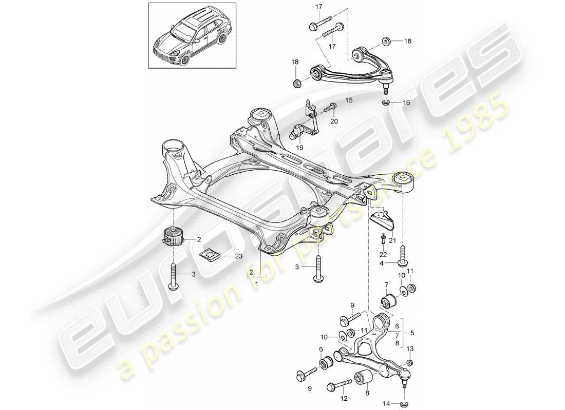porsche 2013 (cayenne e2 92a) suspension sub-frame wishbone headlight range control level sensor d - mj 2015>> part diagram