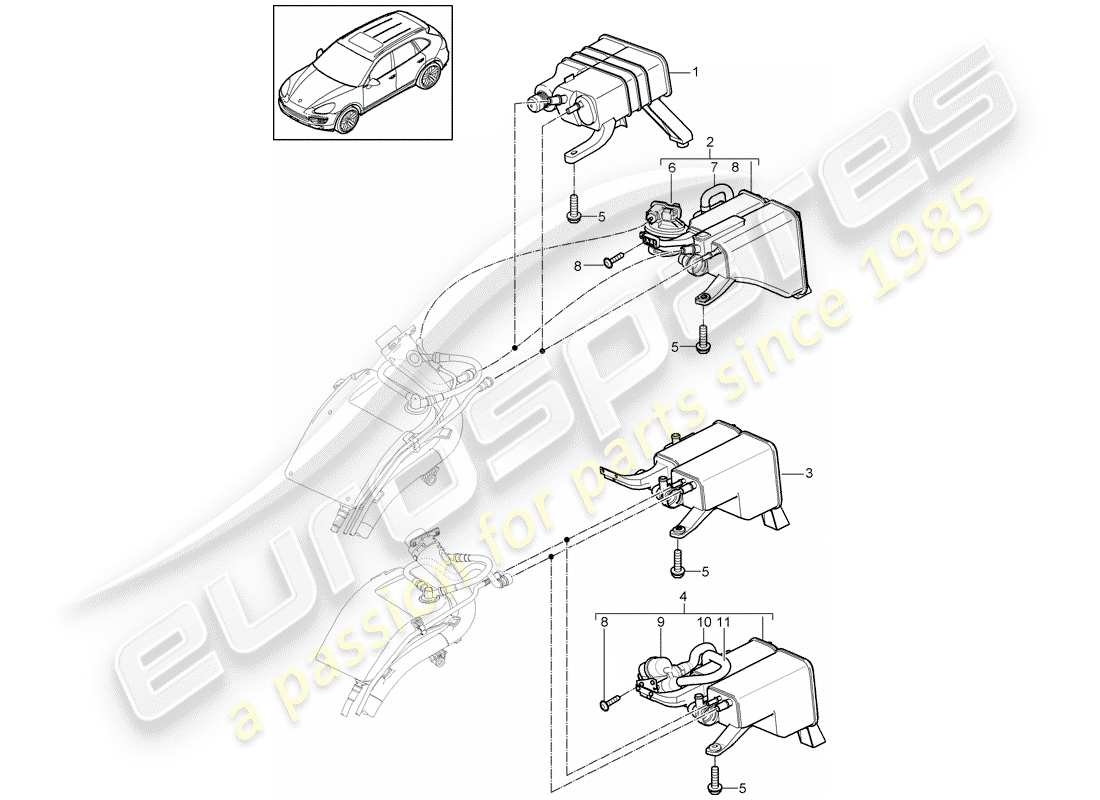 porsche 2012 (cayenne e2 92a) activated charcoal container part diagram