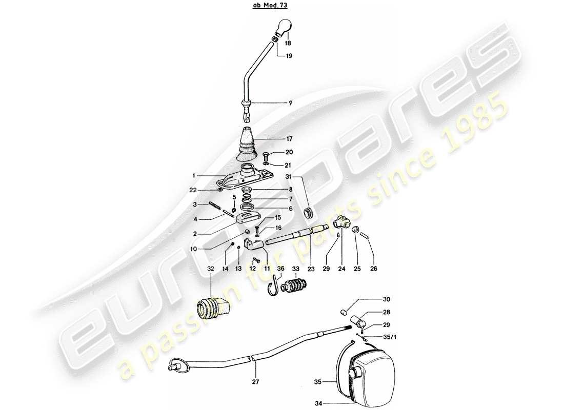 porsche 1971 (914) transmission control - d - mj 1973>> part diagram