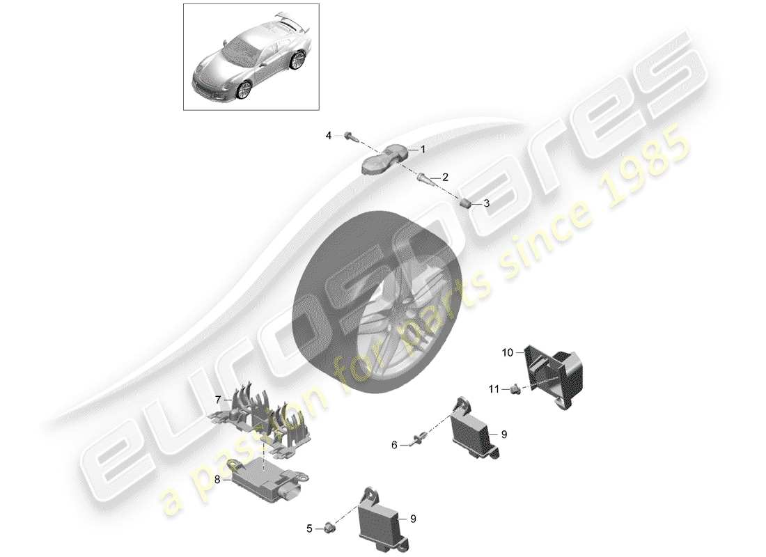 porsche 2014 (991-1 r/gt3/rs) tyre pressure control system d >>- mj 2017 part diagram